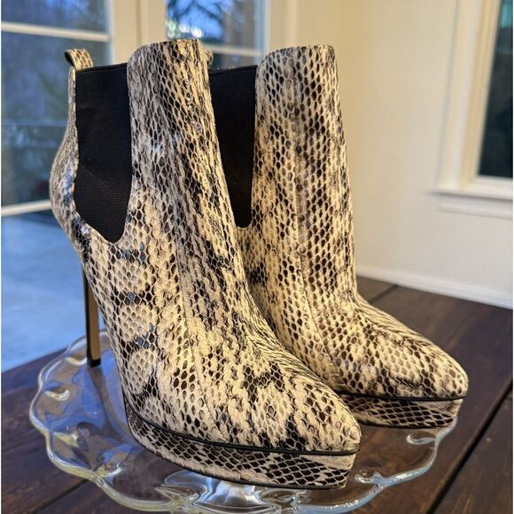 Michael Kors Snakeskin Leather Platform Booties Sz 8.5 Stiletto Heel Pointed Toe - Picture 1 of 8